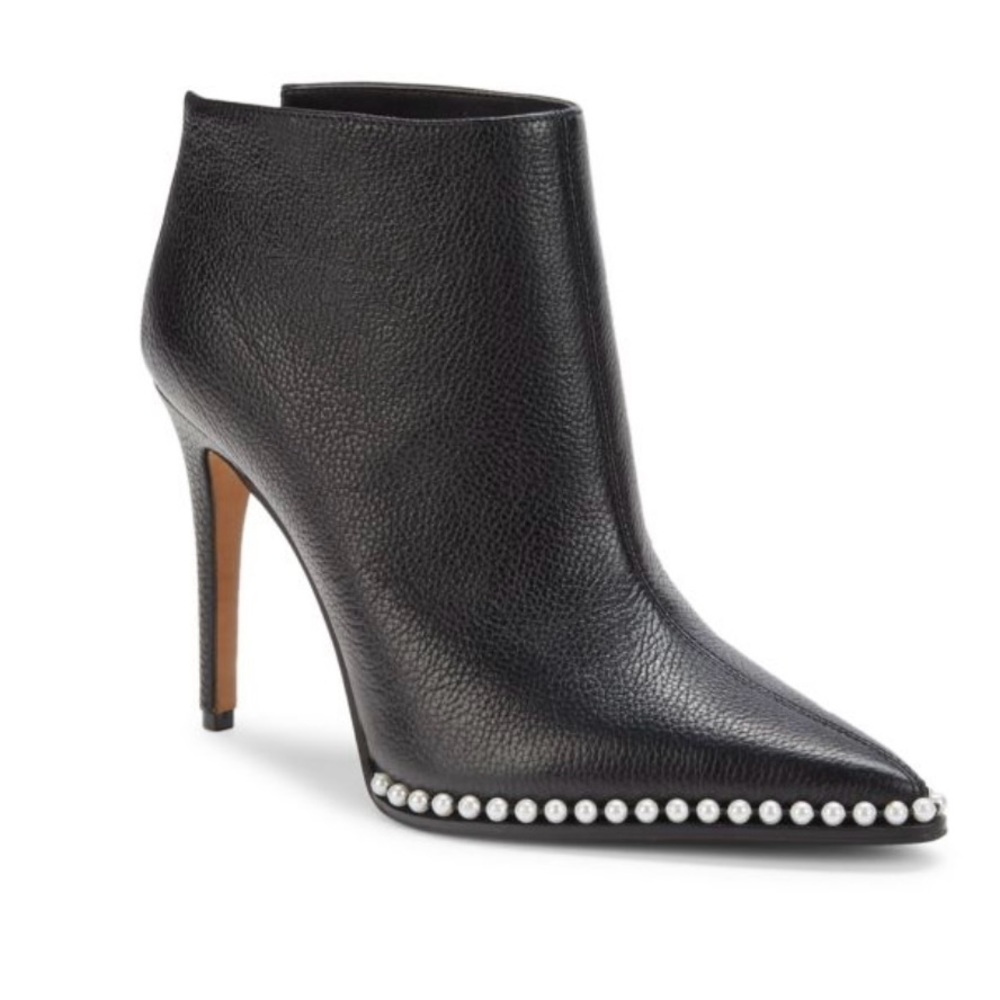 Karl Lagerfeld Cyron Leather Pearl Studded Stiletto Booties Size 6 New